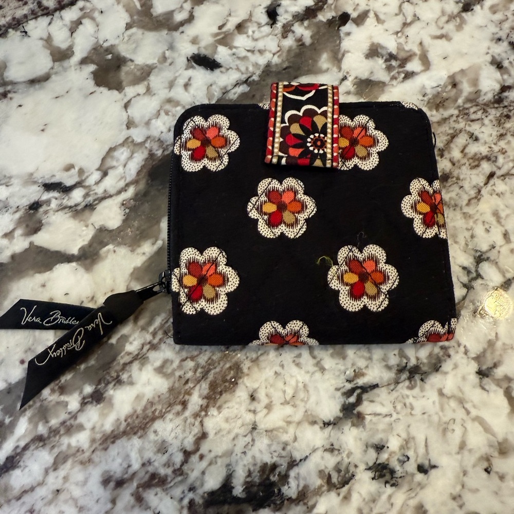 Vera Bradley Black and Pink Floral Wallet (RETIRED 2009 Pirouette pattern)
